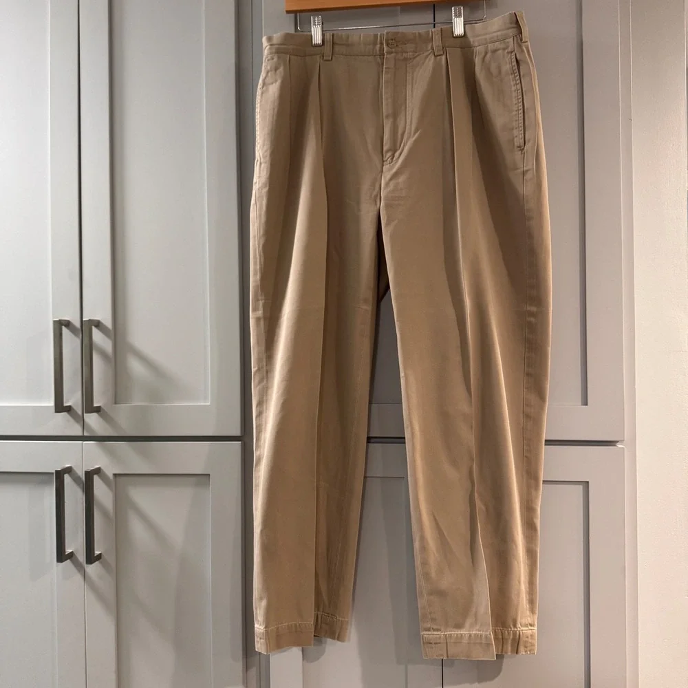 Vintage Polo Ralph Lauren Andrew Pant Khaki Tan Double Pleat Chino 36x30 Cotton